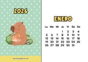 Calendario Mensual 2026 Capibara Zumo