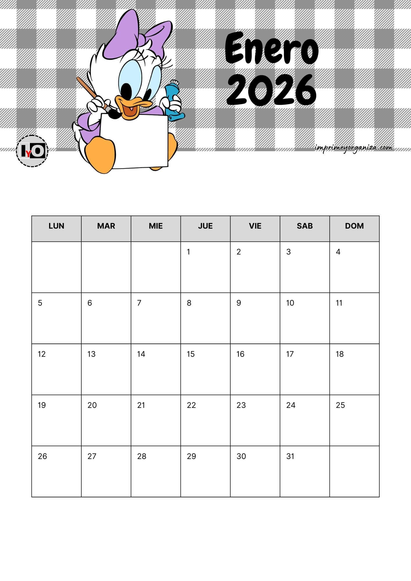 Calendario Mensual 2026 Daisy