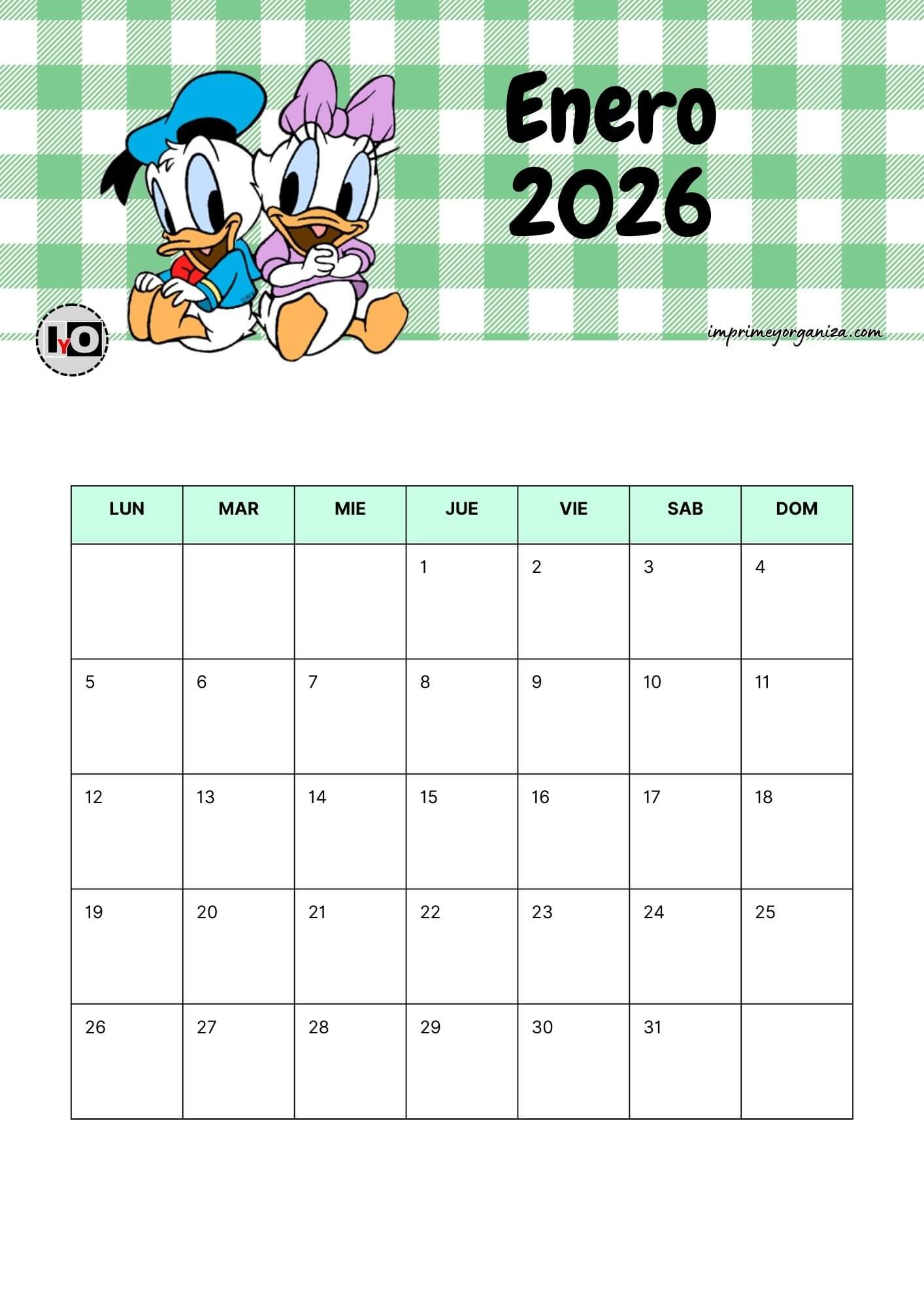 Calendario Mensual 2026 Donald&Daisy