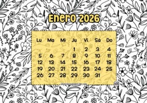 Calendario Mensual 2026 Flores Amarillo