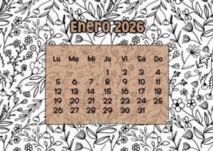 Calendario Mensual 2026 Flores Marrón