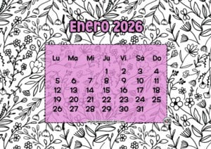 Calendario Mensual 2026 Flores Morado