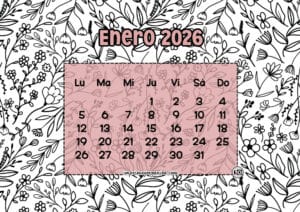 Calendario Mensual 2026 Flores Rosa