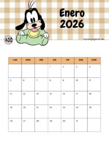 Calendario Mensual 2026 Goofy