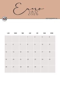 Calendario Mensual 2026 Marrón