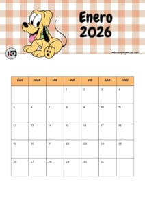 Calendario Mensual 2026 Pluto