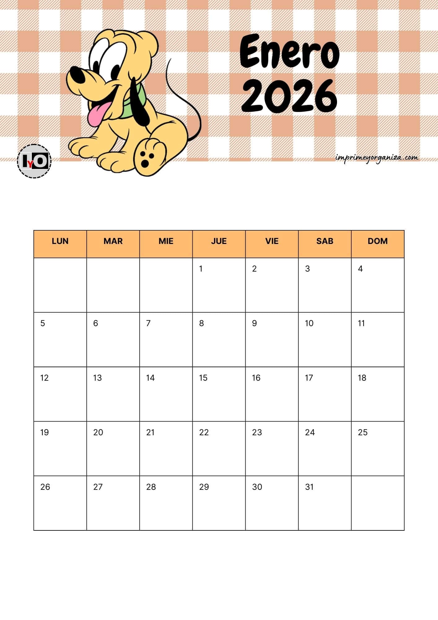 Calendario Mensual 2026 Pluto