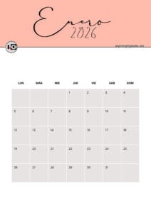 Calendario Mensual 2026 Salmón