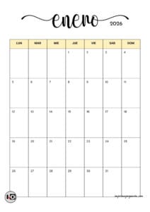 Calendario Mensual Minimalista 2026 Amarillo