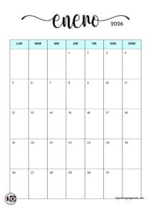 Calendario Mensual Minimalista 2026 Azul