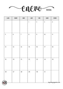 Calendario Mensual Minimalista 2026 Gris