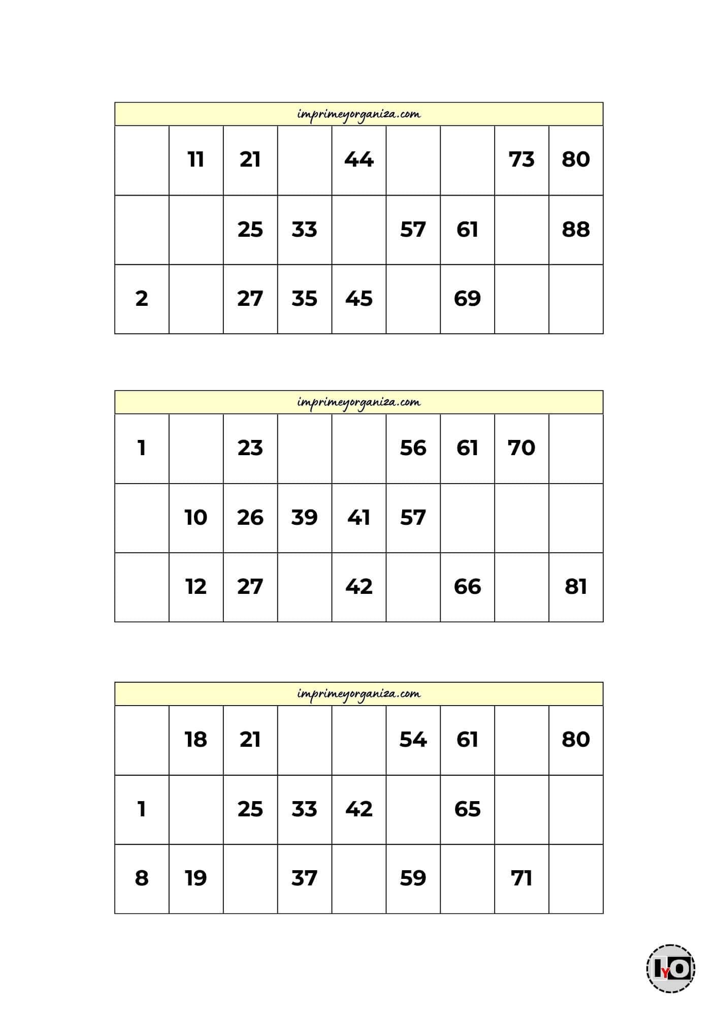 Cartones de Bingo Amarillo Pastel