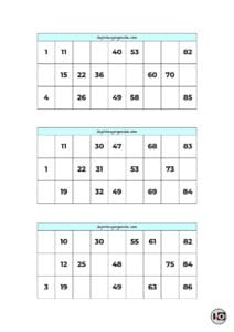 Cartones de Bingo Azul Pastel