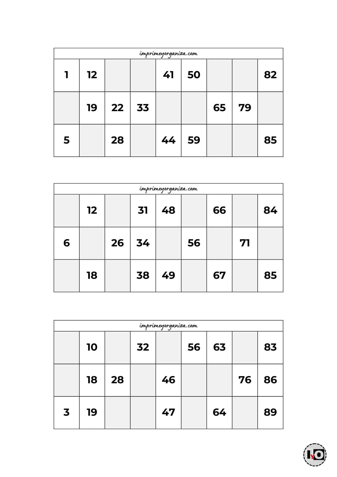 Cartones de Bingo Blanco y Negro 1