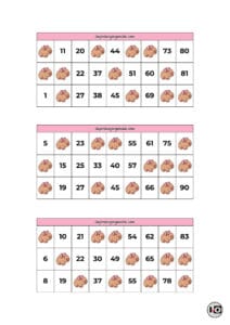 Cartones de Bingo Capibaras Rosas