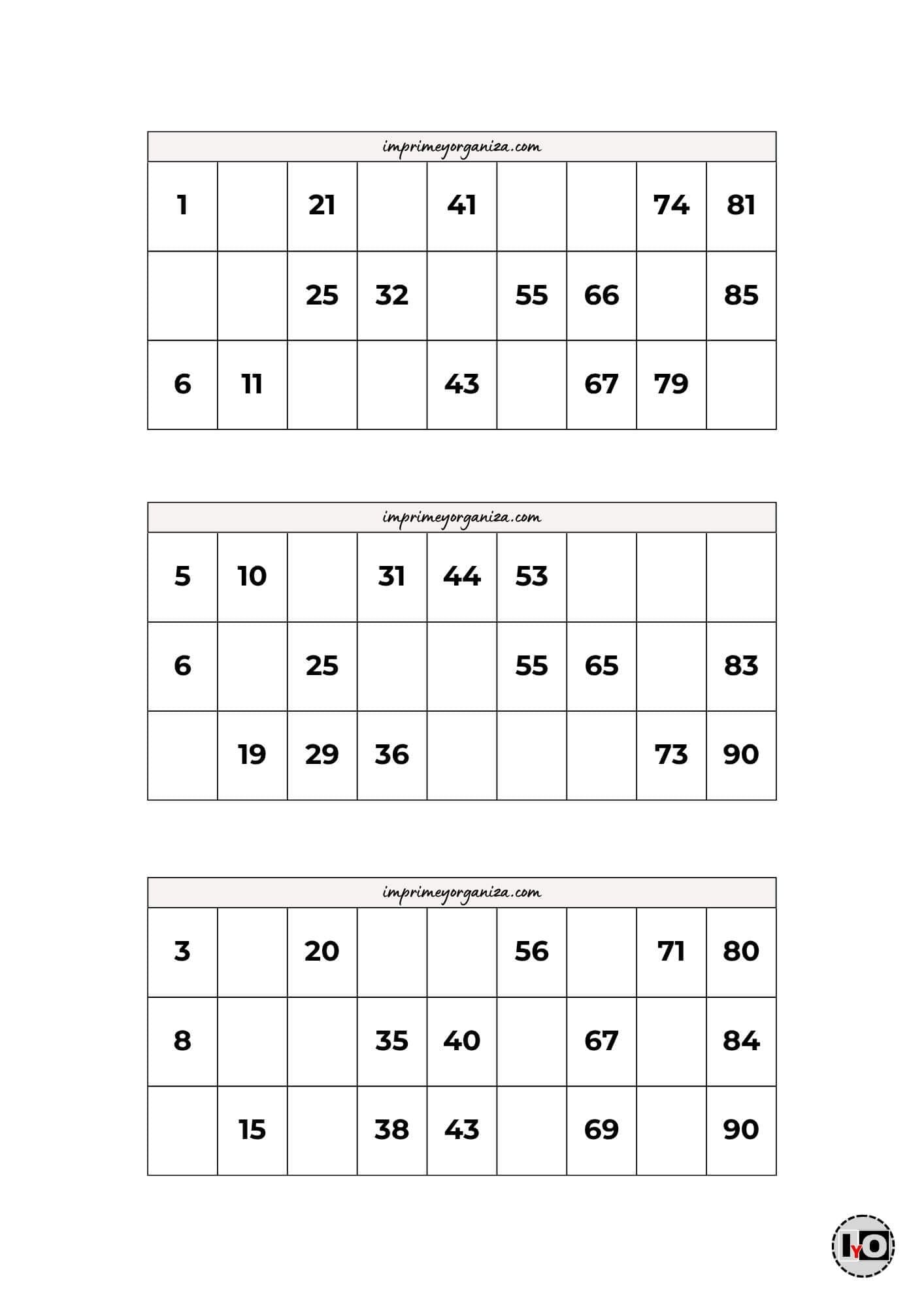 Cartones de Bingo Gris