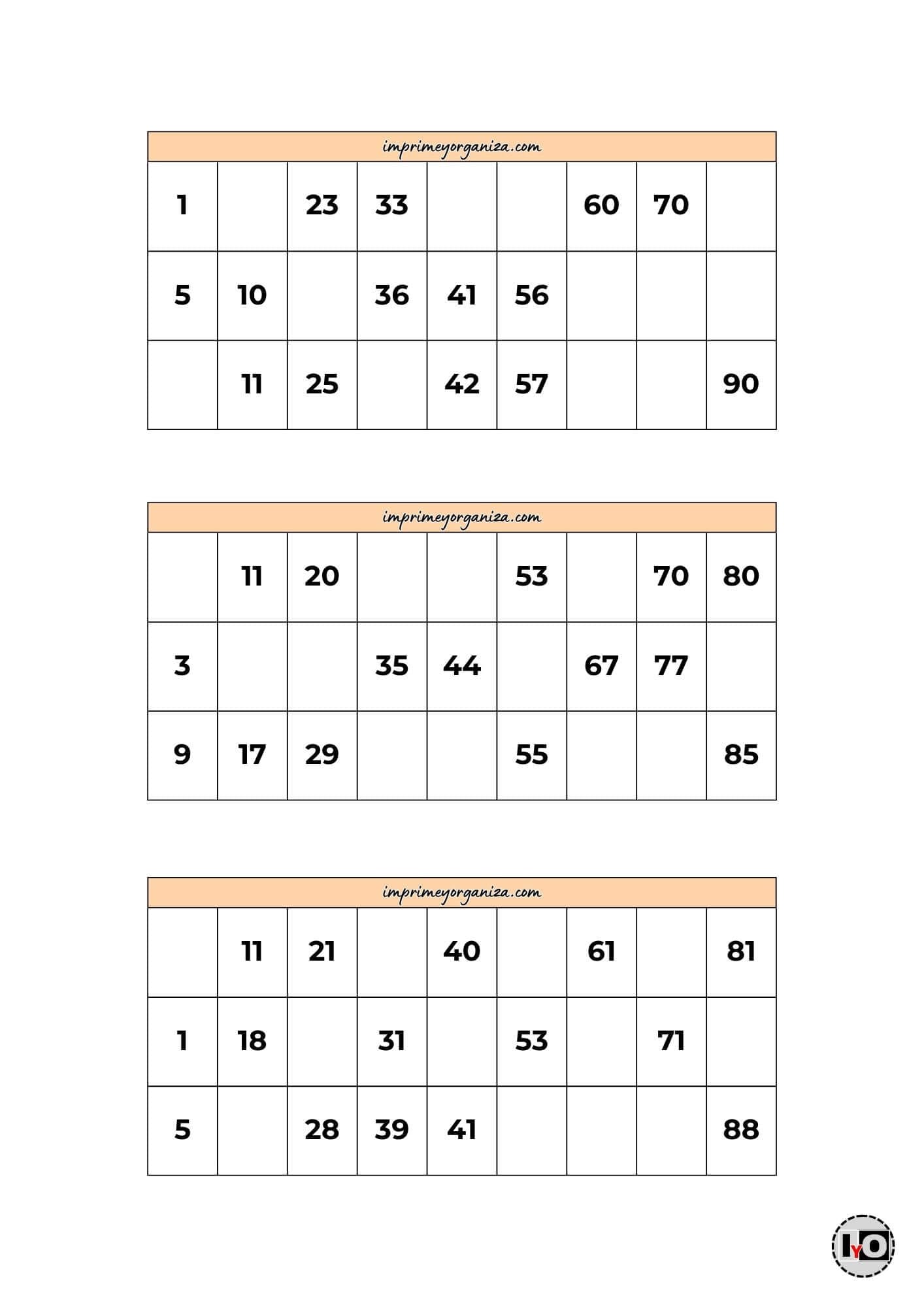 Cartones de Bingo Naranja Pastel