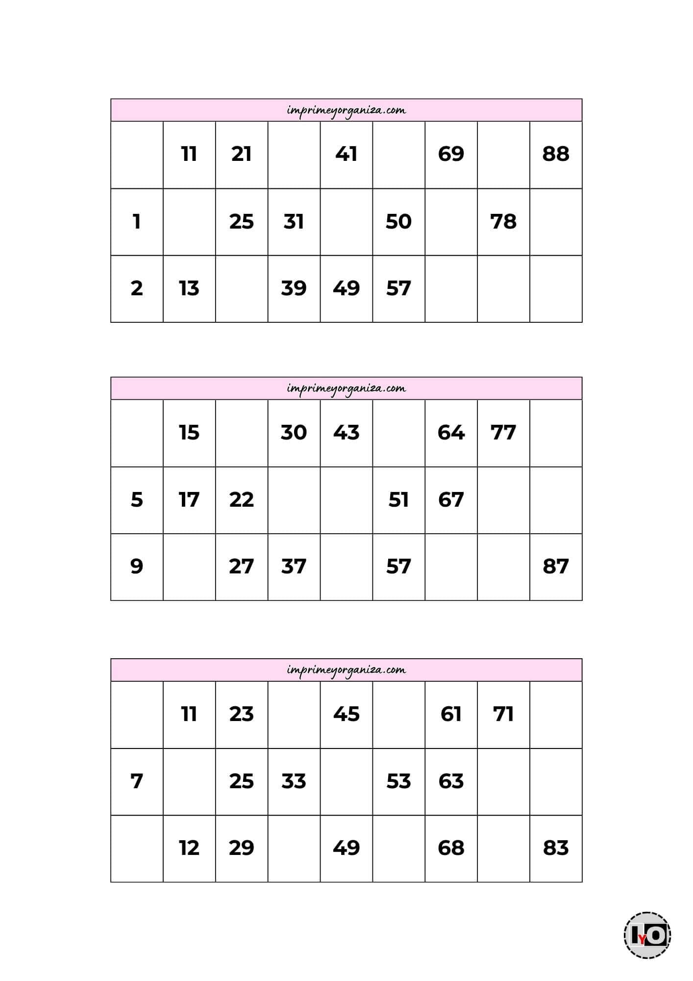 Cartones de Bingo Rosa Pastel