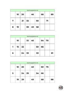 Cartones de Bingo Verde Pastel