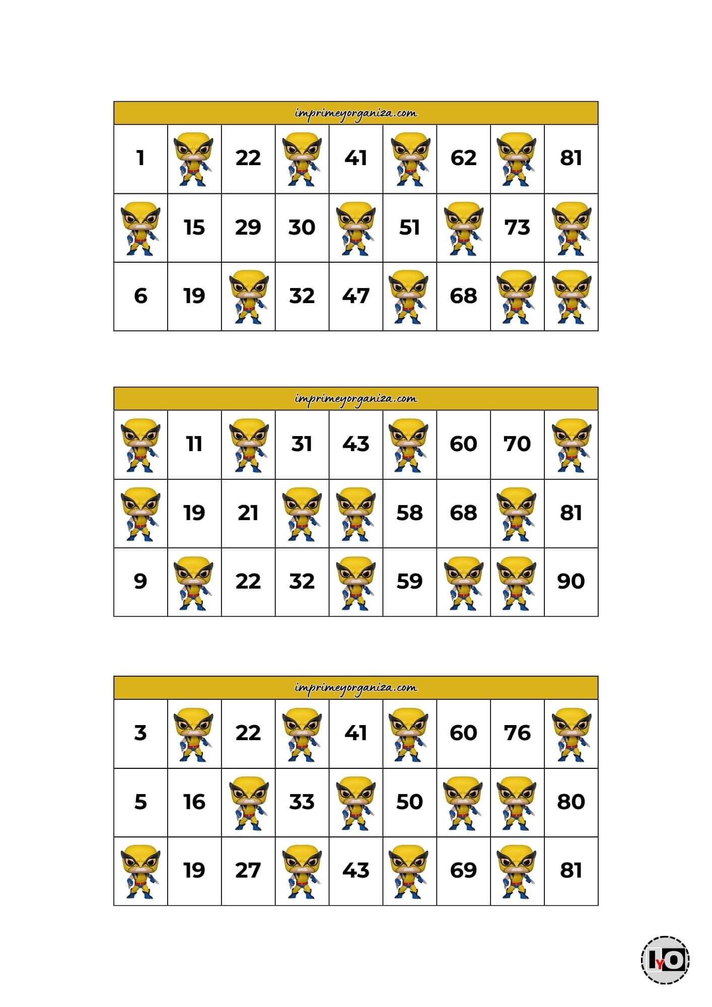 Cartones de Bingo de Lobezno