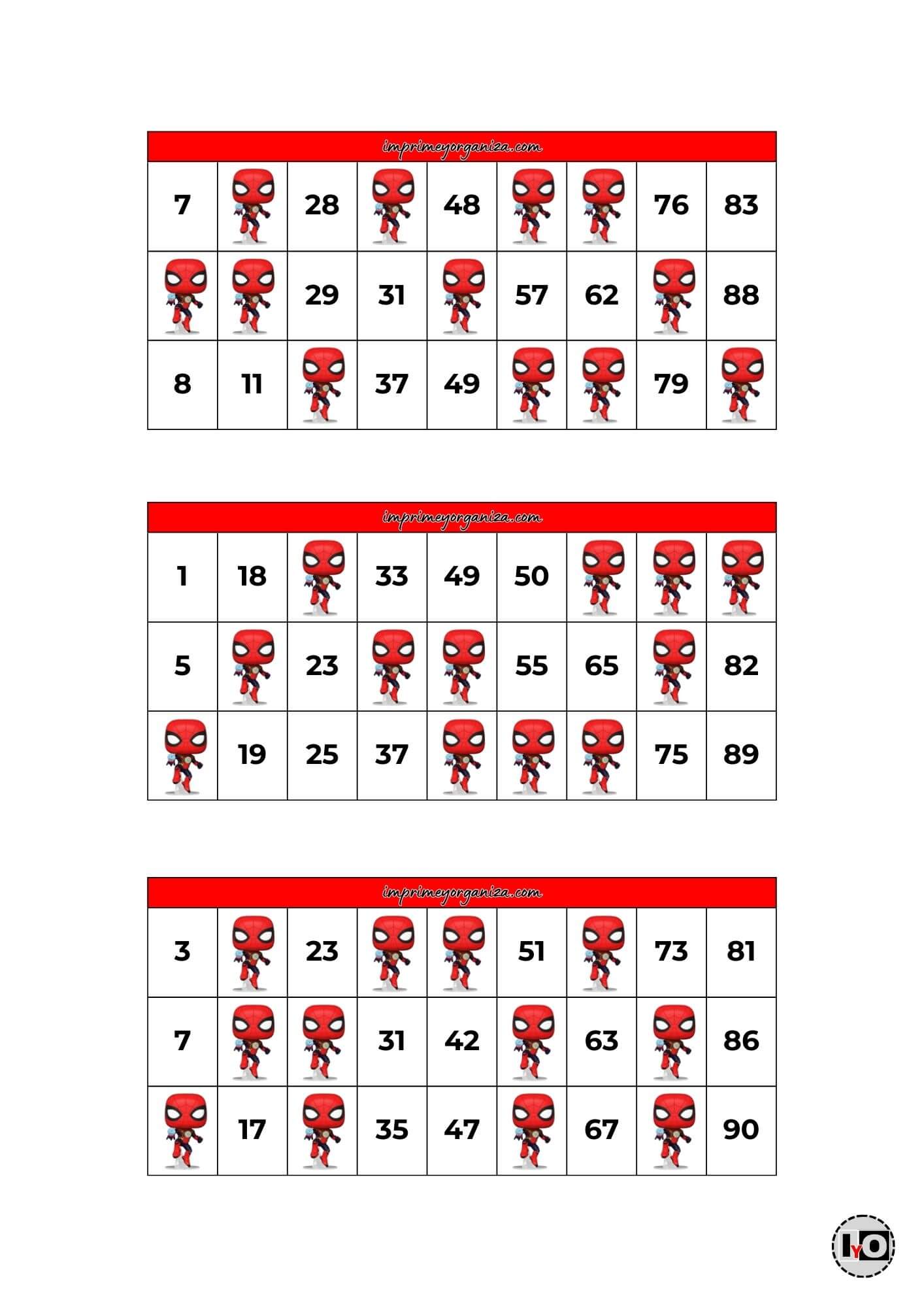 Cartones de Bingo de Spiderman