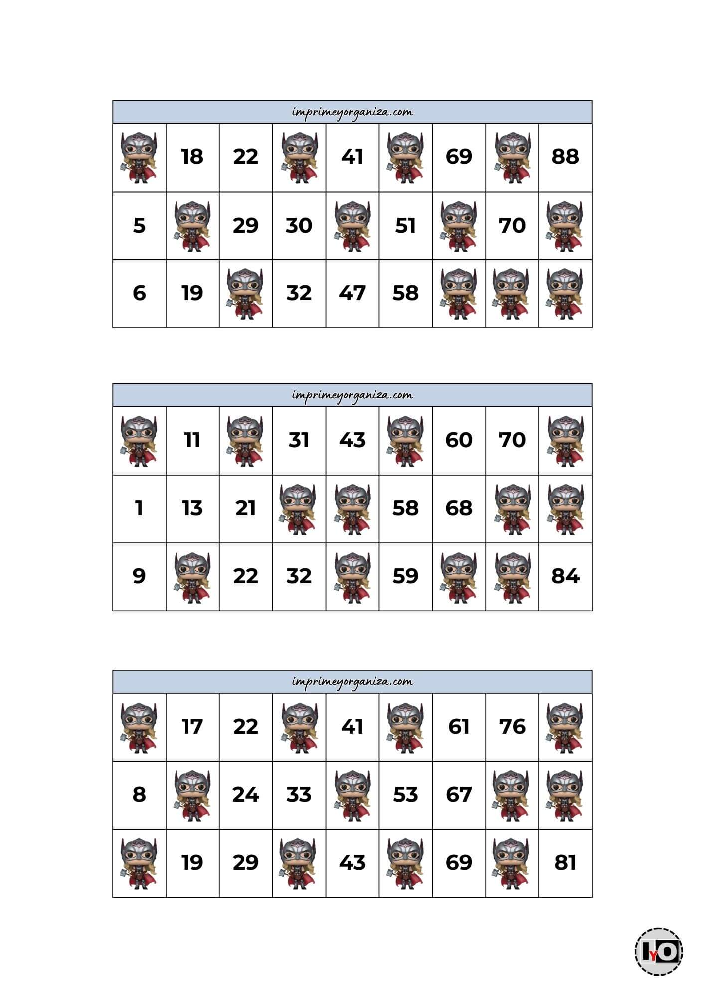 Cartones de Bingo de Thor