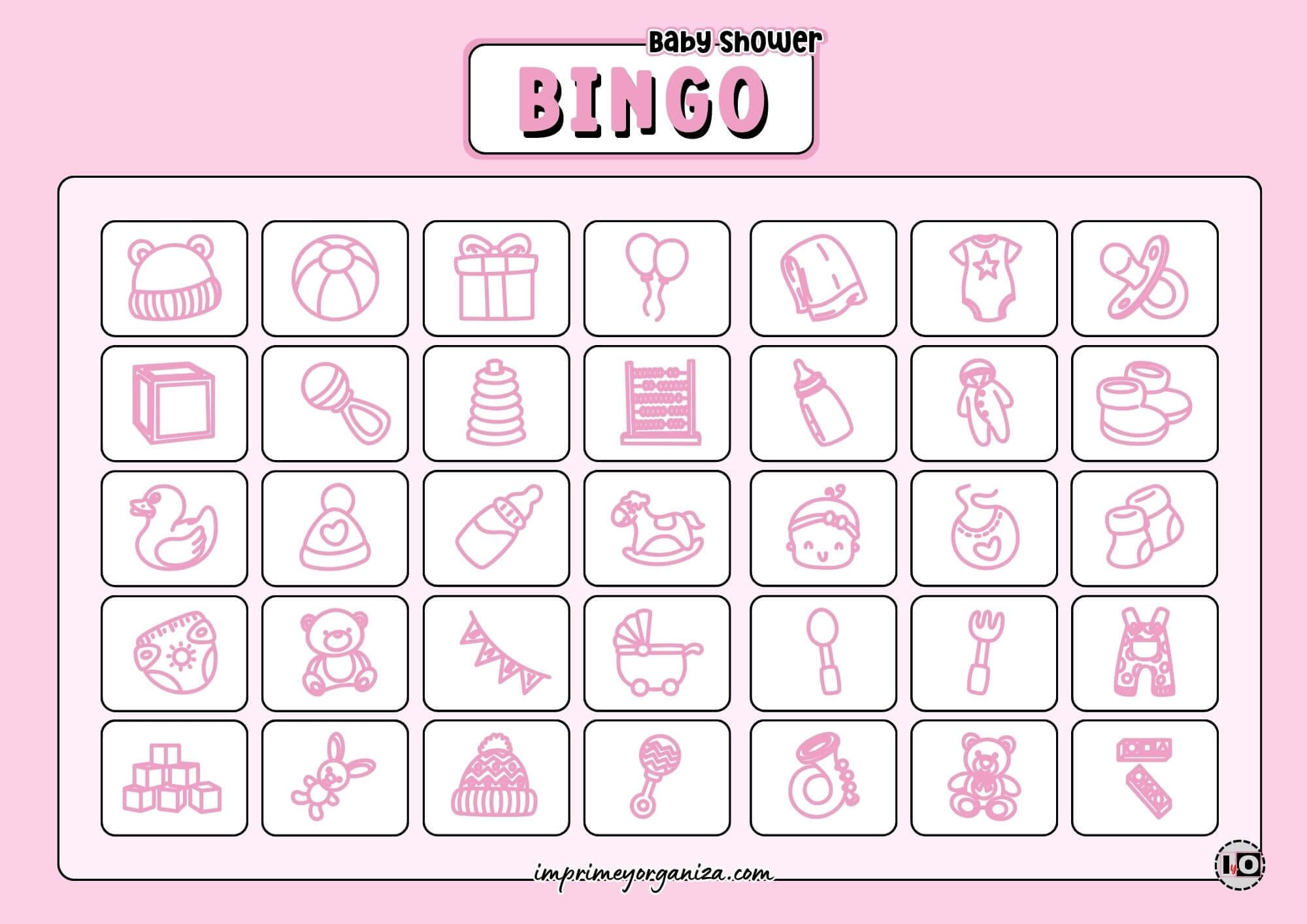 Girl Baby Shower Bingo Cartas