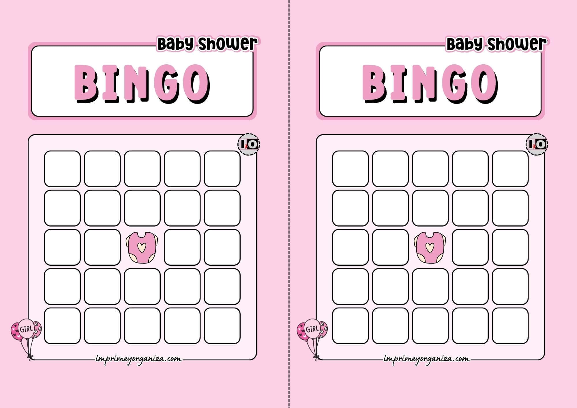 Girl Baby Shower Bingo Rellenable