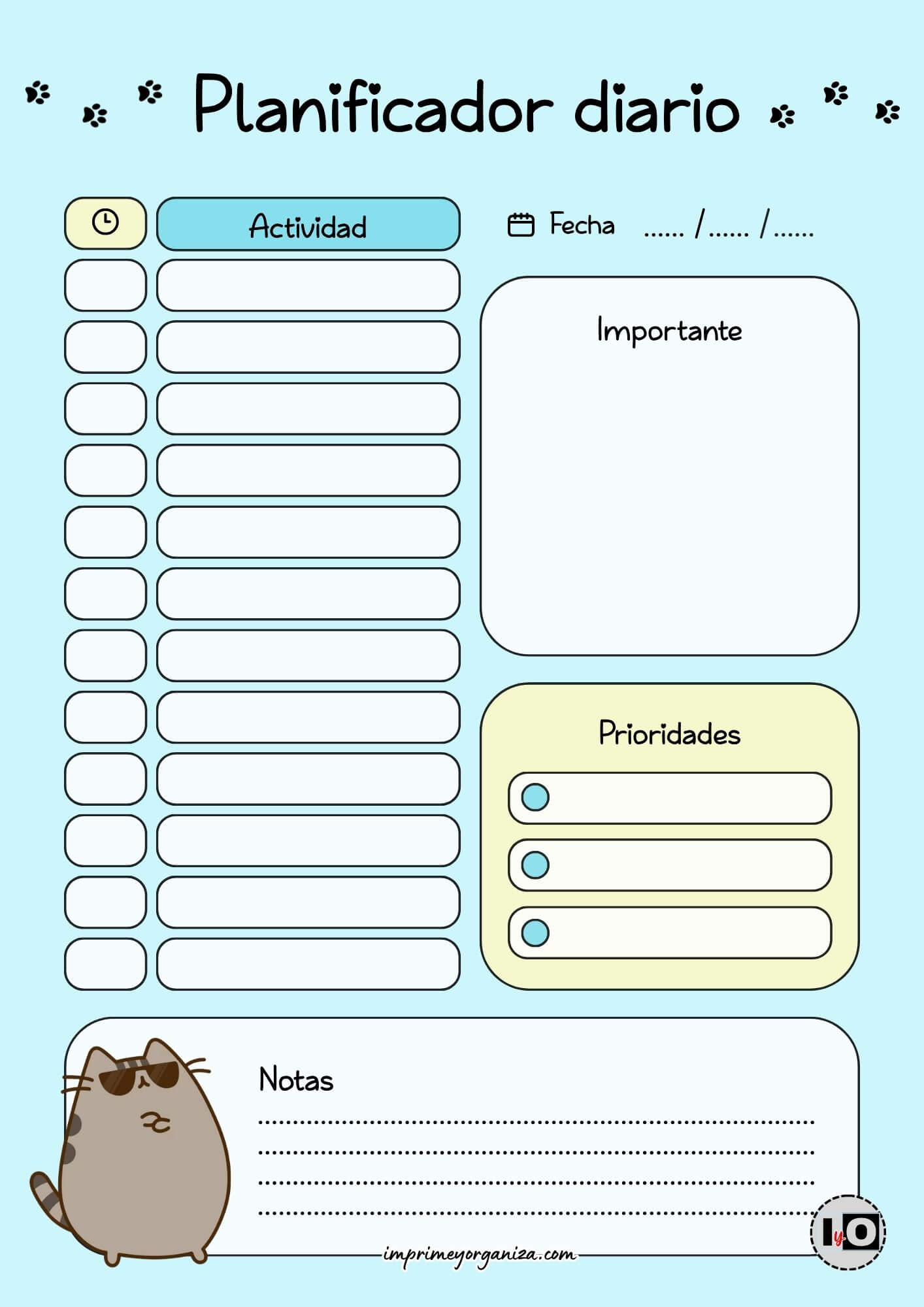 Planificador Diario Pusheen Azul