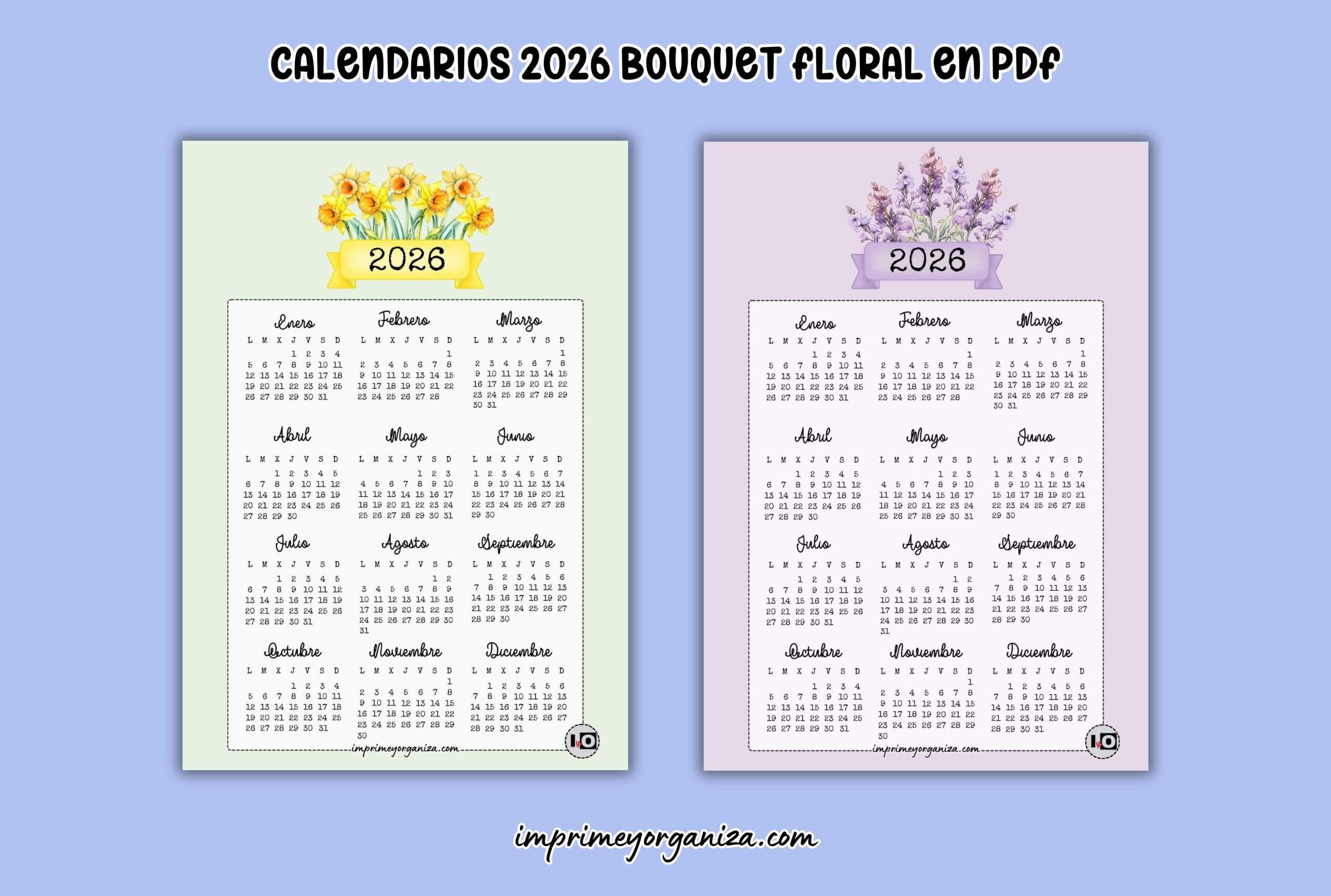 calendarios 2026 bouquet floral en PDF gratis