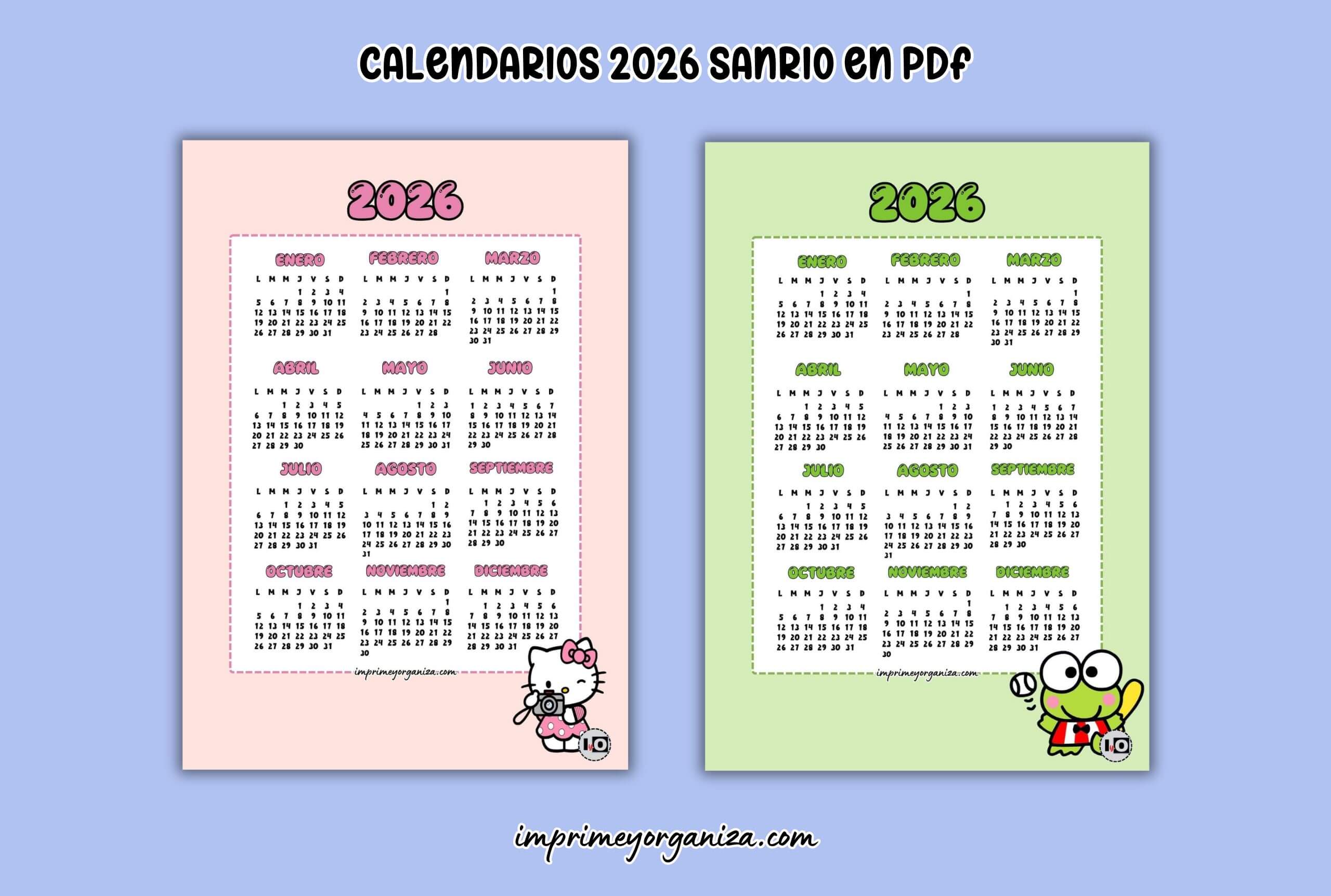 calendarios 2026 personajes sanrio en PDF gratis