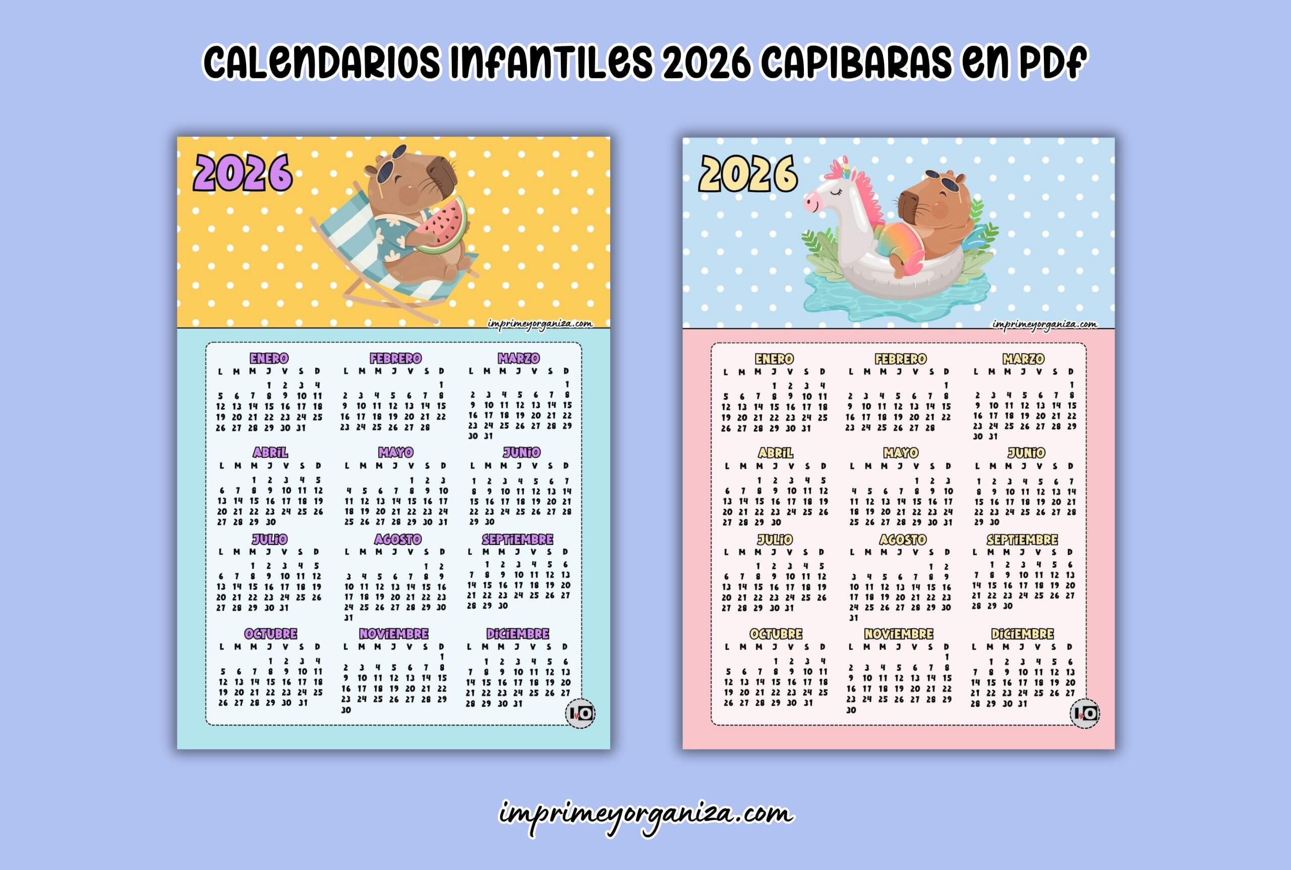 calendarios infantiles capibaras en PDF gratis