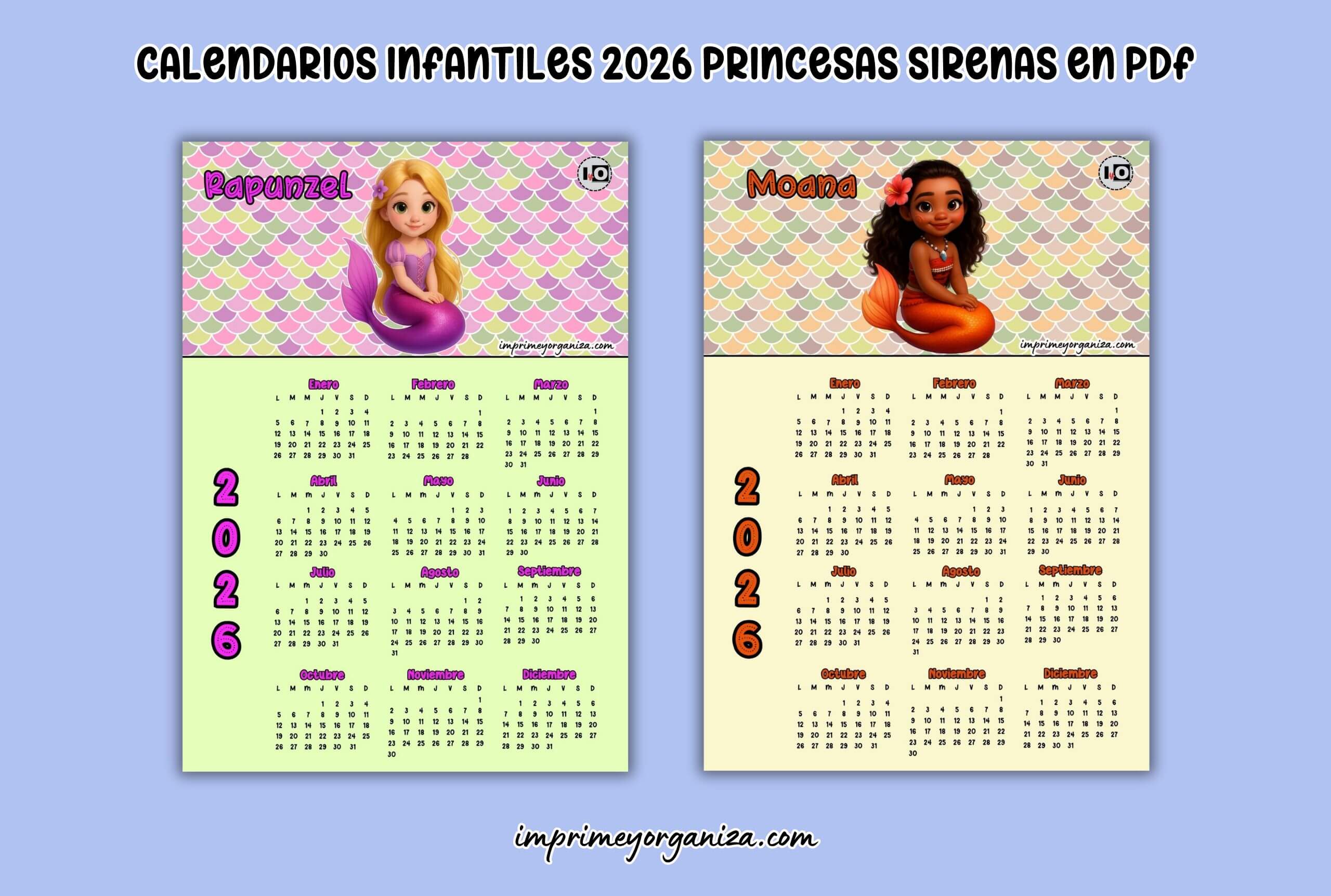 calendarios infantiles princesas sirenas en PDF gratis