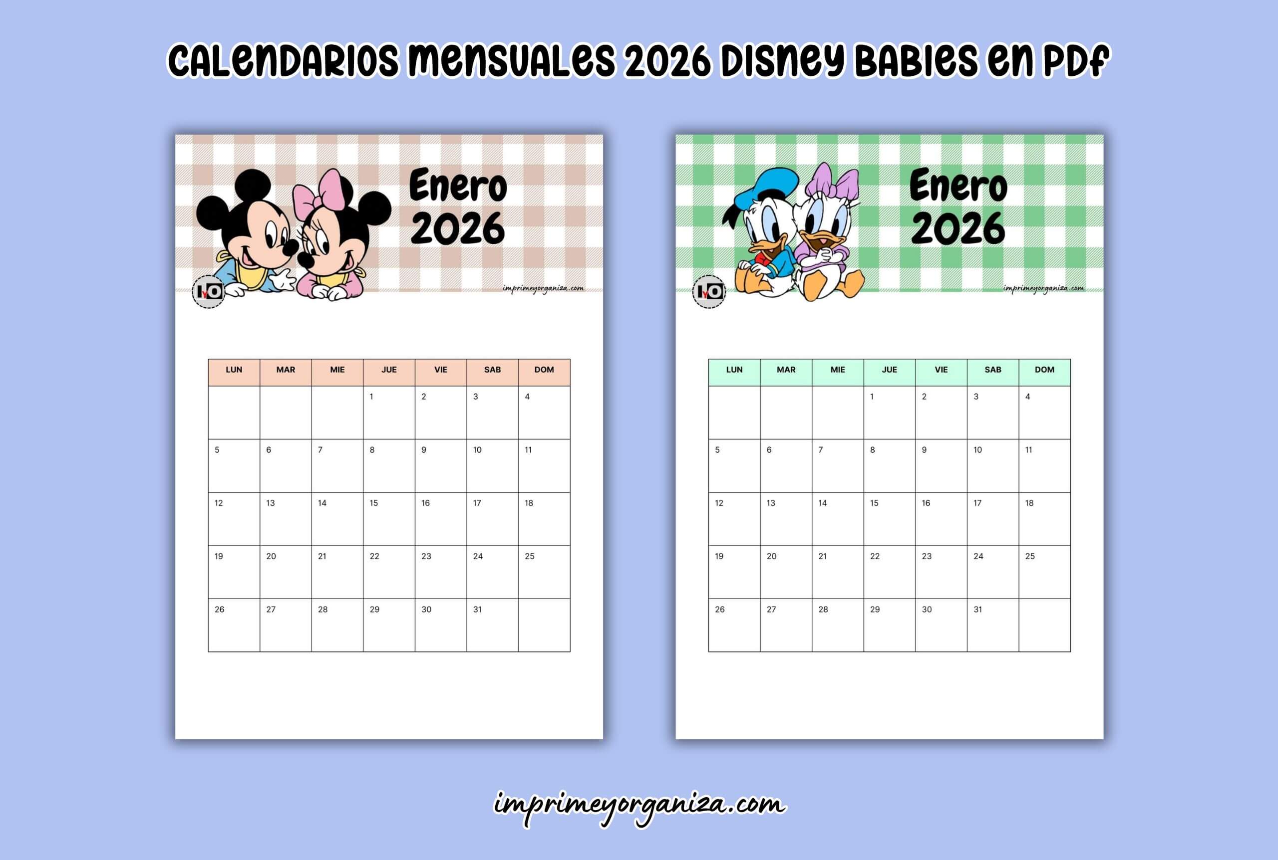 calendarios mensuales disney babies 2026 para imprimir en PDF gratis