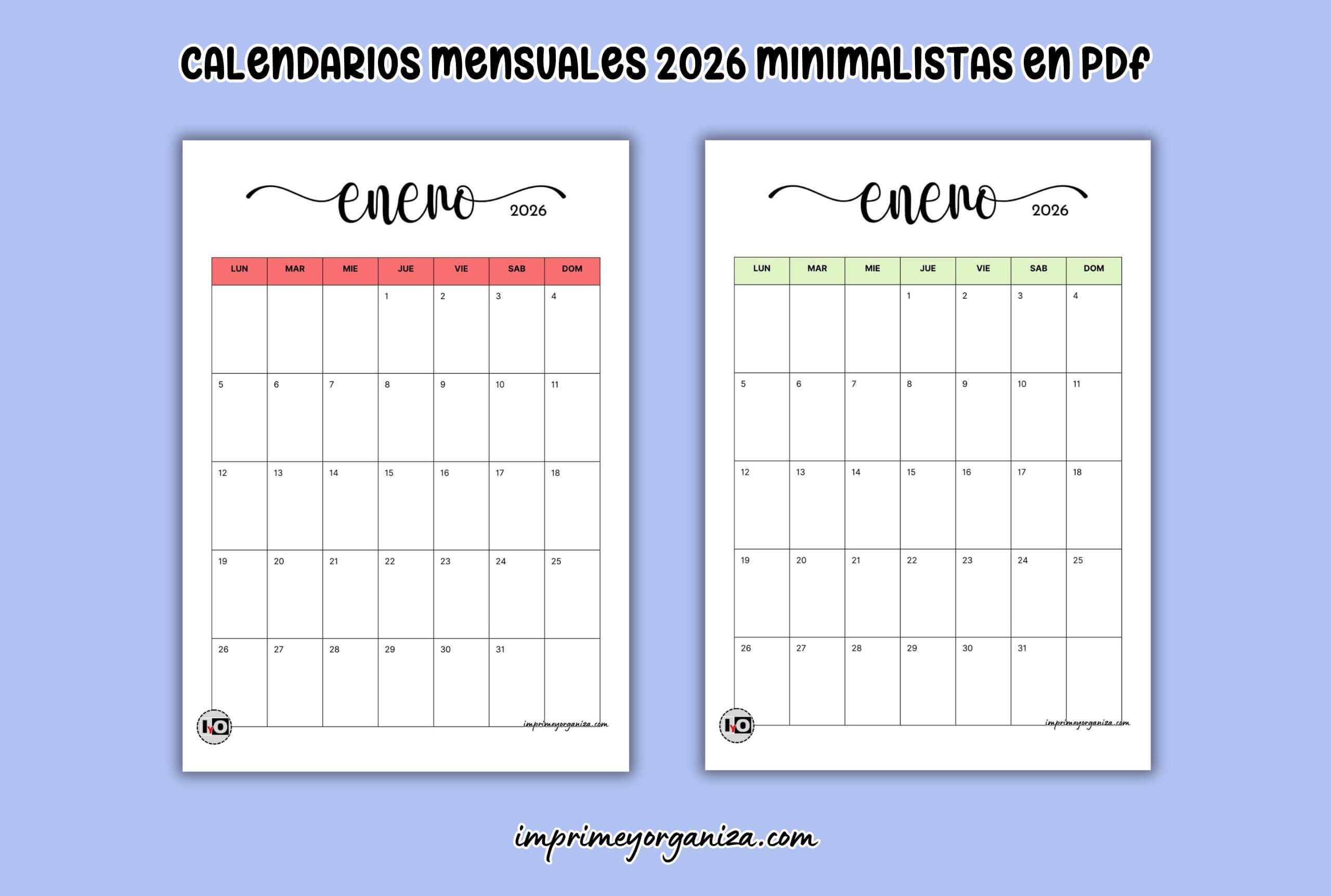 calendarios mensuales minimalistas 2026 en PDF gratis