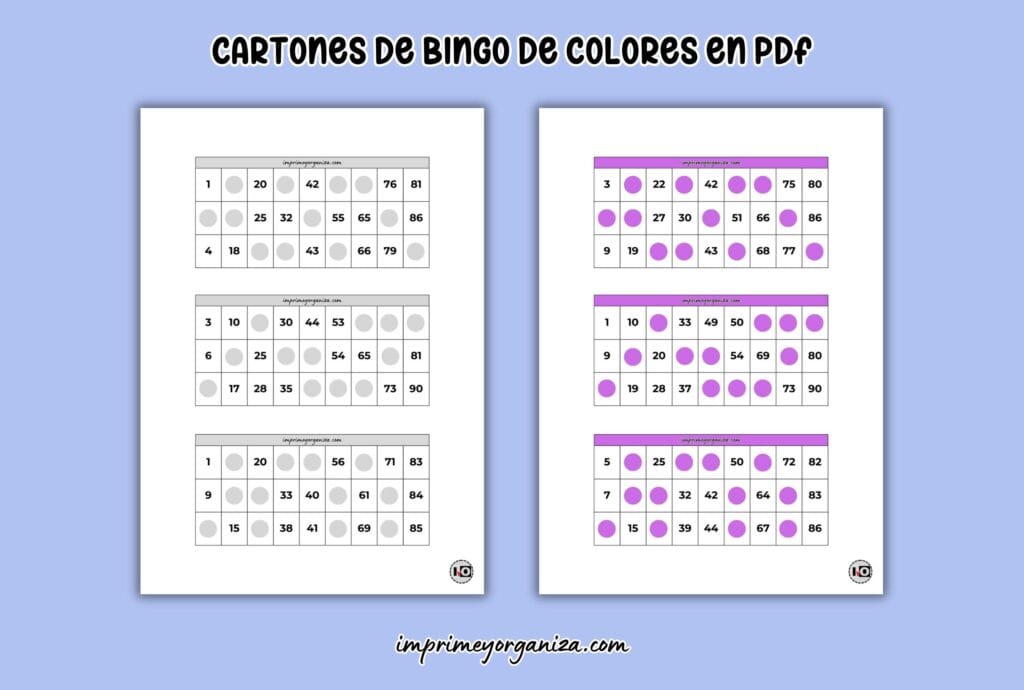 cartones de bingo de colores para imprimir en PDF gratis