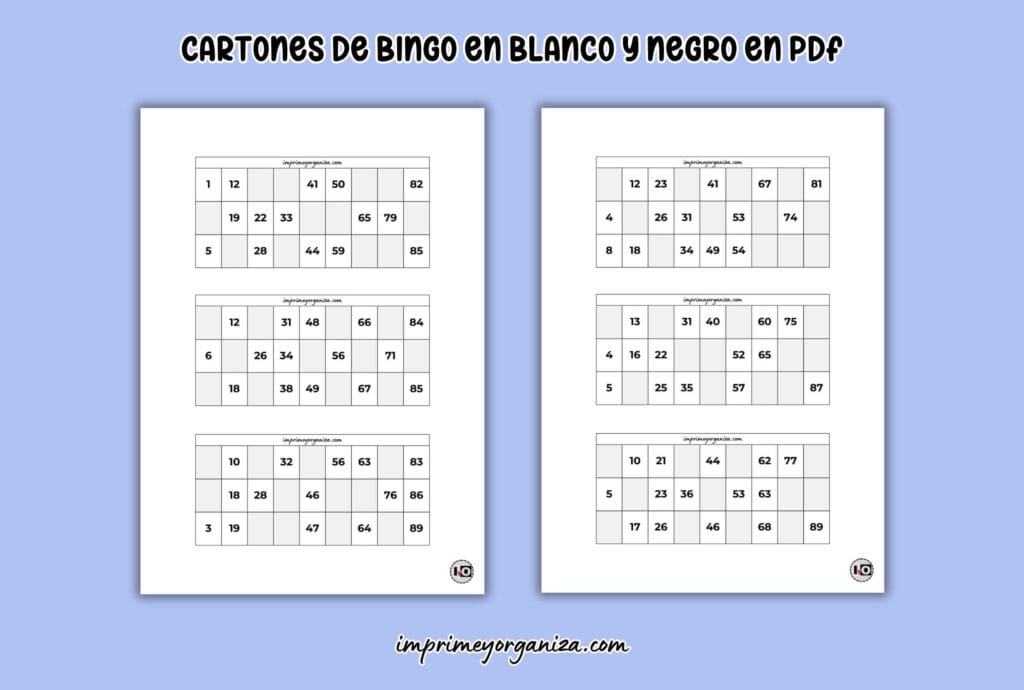 cartones de bingo en blanco y negro para imprimir en PDF gratis