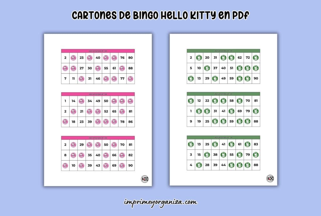 cartones de bingo hello kitty colores para imprimir en PDF gratis
