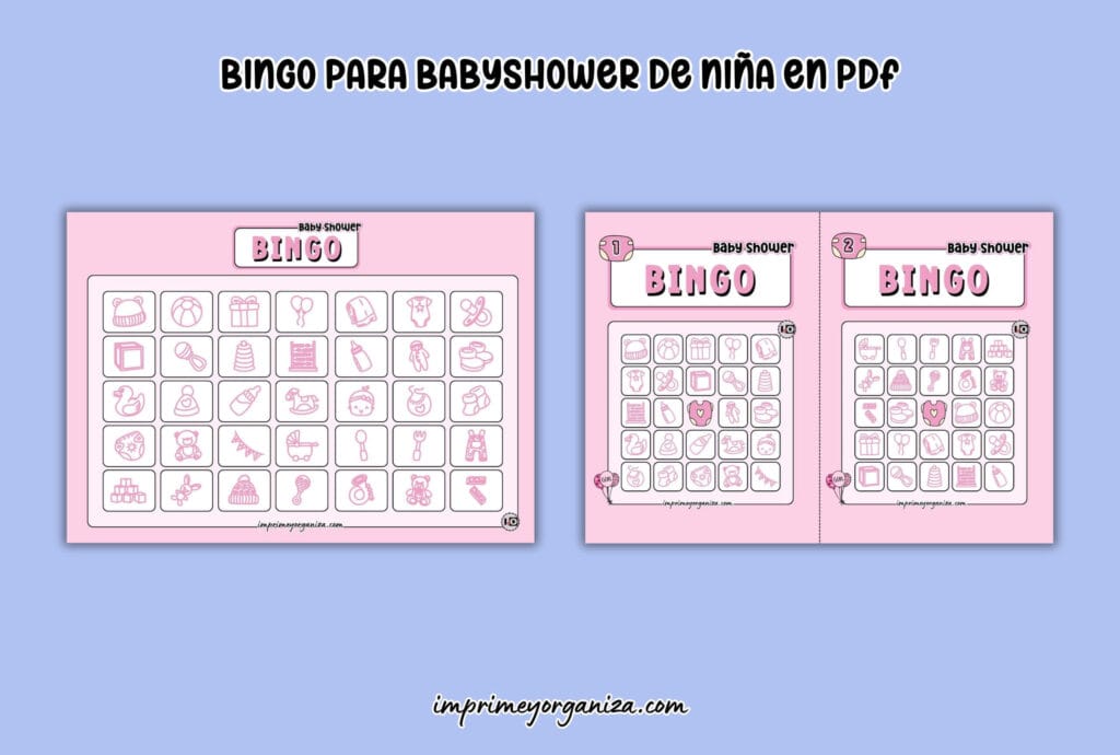 lotería baby shower niña para imprimir en PDF gratis