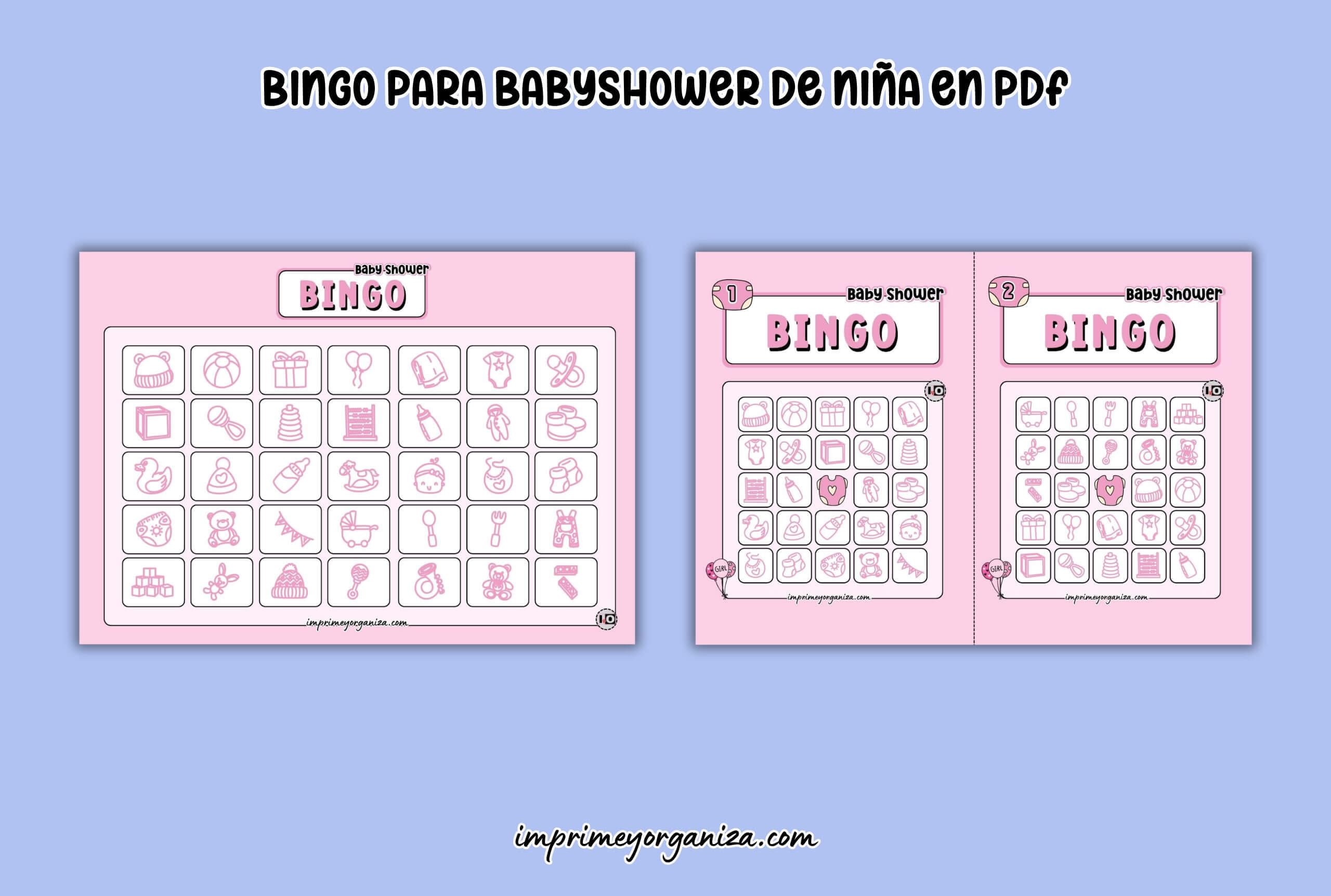 lotería baby shower niña para imprimir en PDF gratis