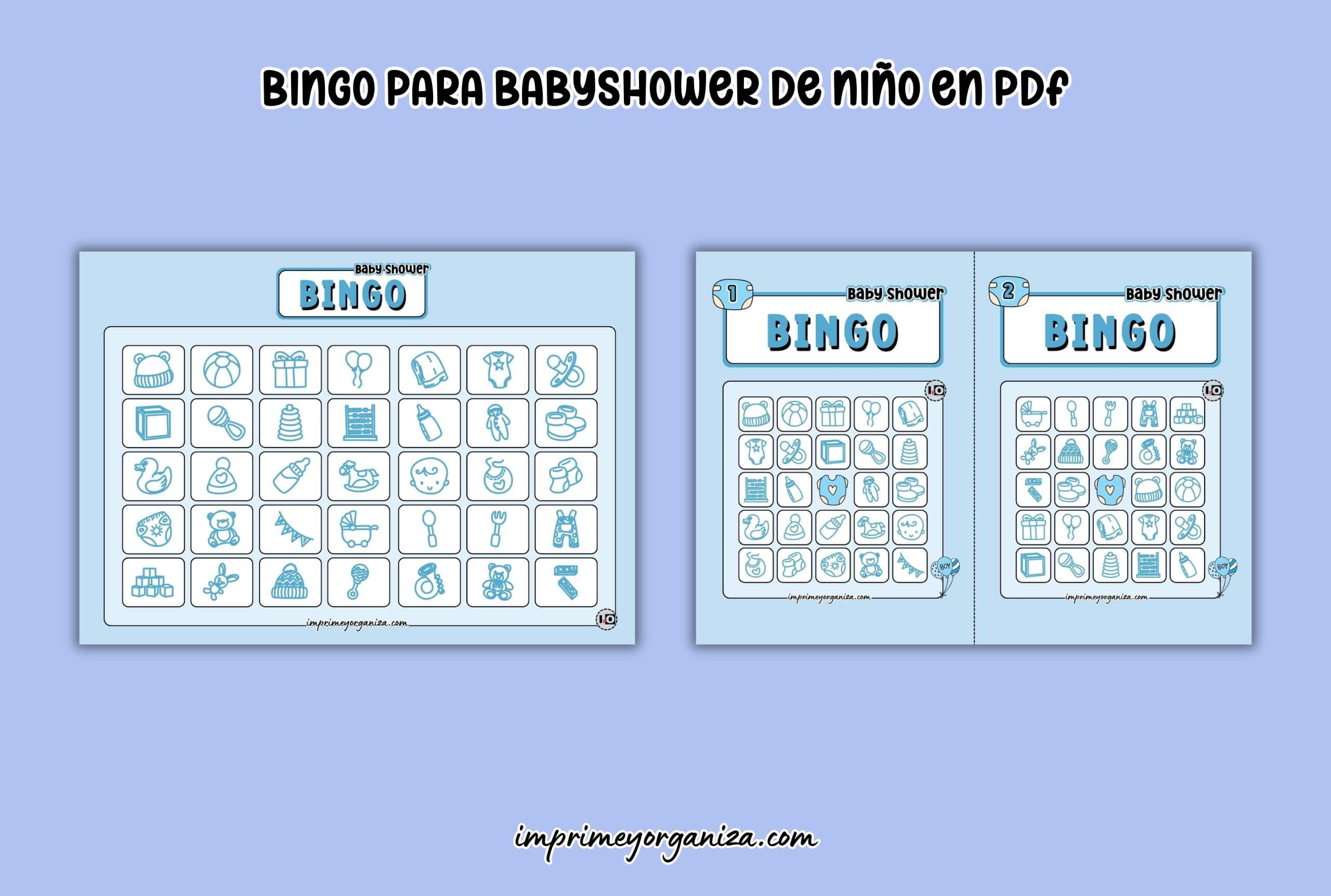 lotería baby shower niño para imprimir en PDF gratis