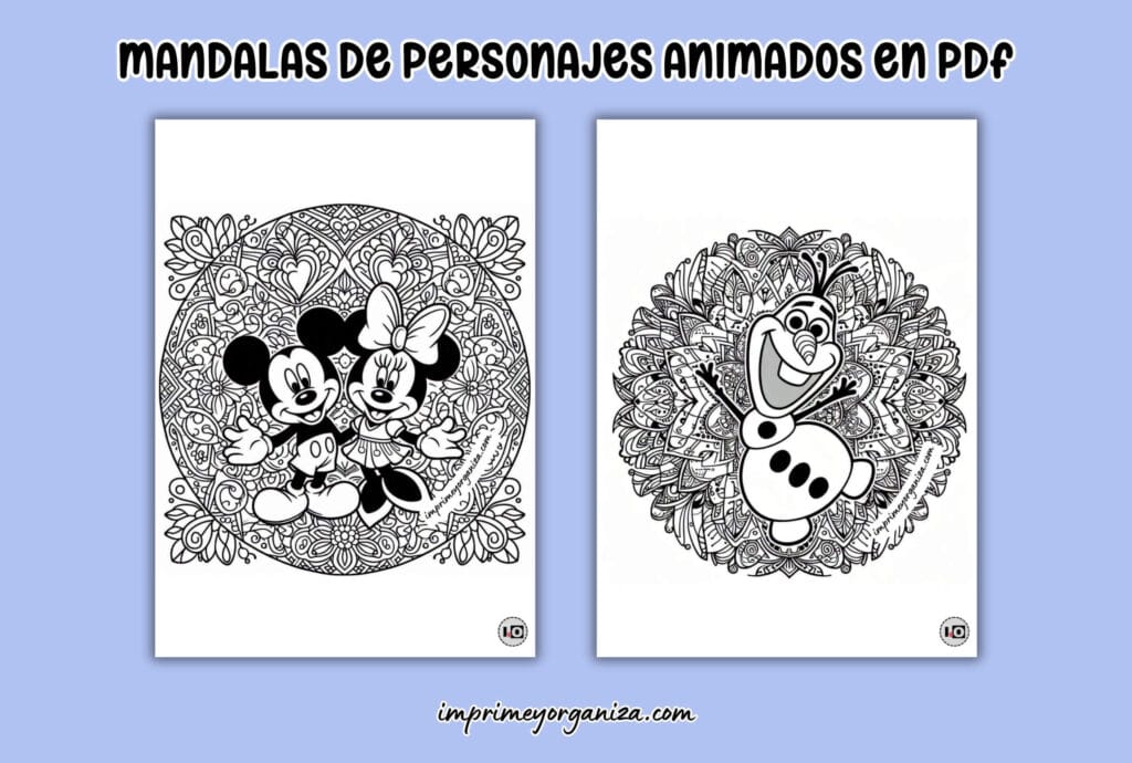 mandalas de personajes animados en PDF gratis