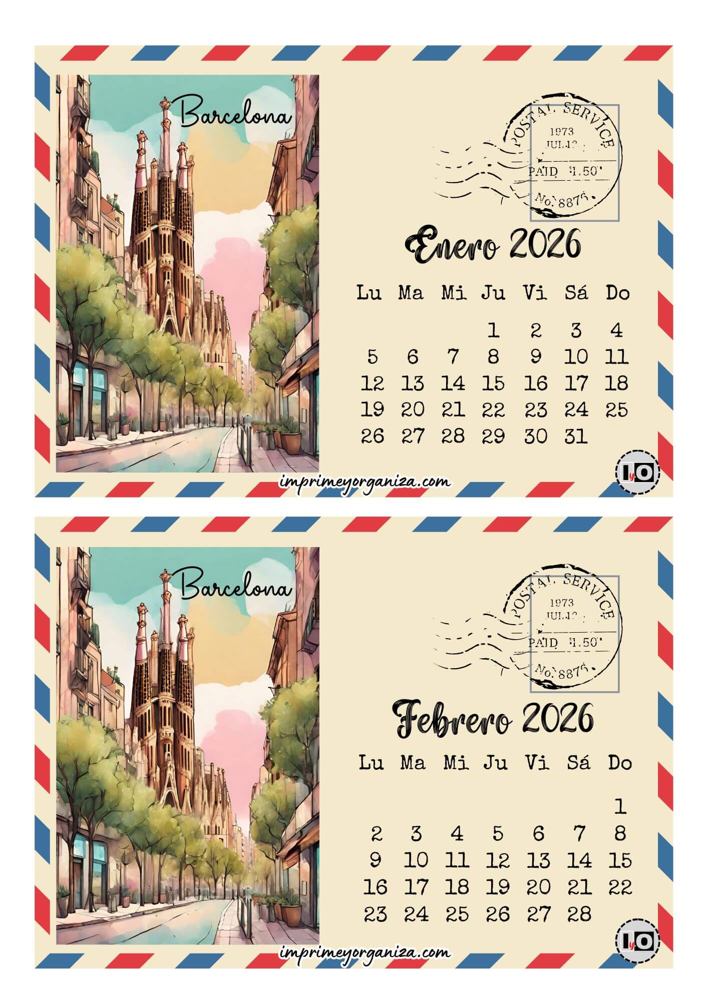 Calendario 2026 Postal Barcelona
