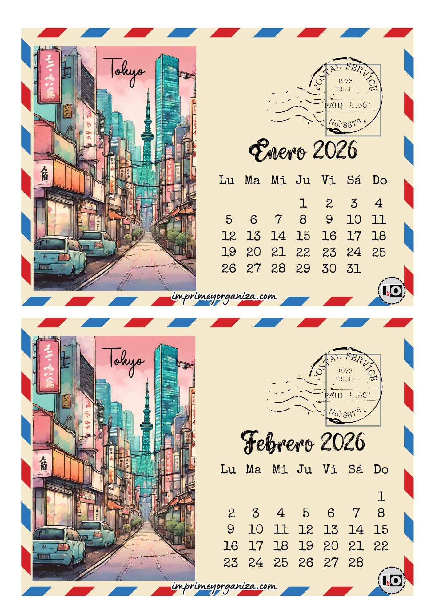 Calendario 2026 Postal Tokyo