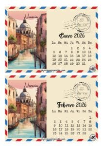 Calendario 2026 Postal Venecia