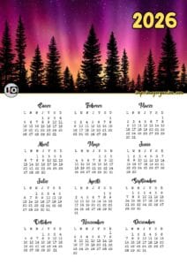 Calendario 2026 Silueta Árboles