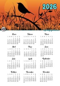 Calendario 2026 Silueta Pájaro