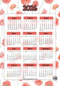 Calendario 2026 de Amapolas