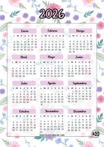 Calendario 2026 de Flores Acuarela