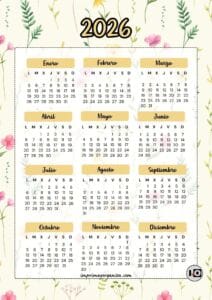 Calendario 2026 de Flores Silvestres